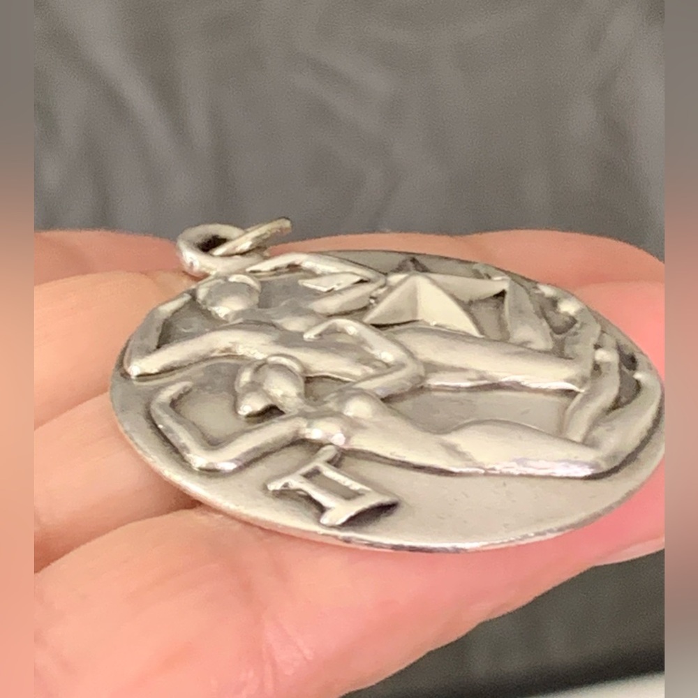 Vintage 1950s Margot De Taxco Zodiac Sterling Silver Gemini Pendant Necklace 24” - Picture 8 of 15